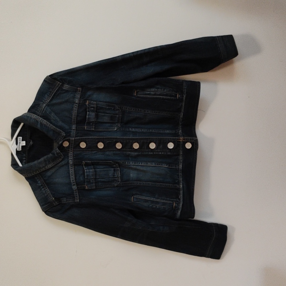 Express | Slightly Distressed Cropped Dark Blue Denim Coat | Women's L